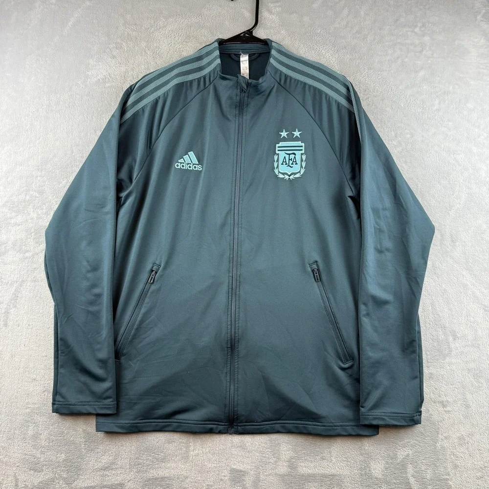 Argentina Soccer Track Jacket Mens Medium Teal Blue Full Zip AFA Crest Adidas